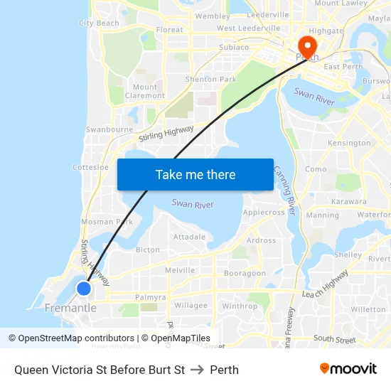Queen Victoria St Before Burt St to Perth map