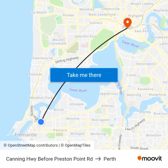Canning Hwy Before Preston Point Rd to Perth map