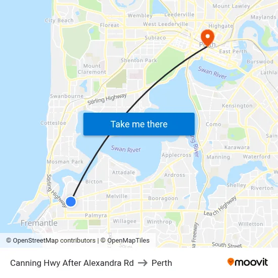 Canning Hwy After Alexandra Rd to Perth map