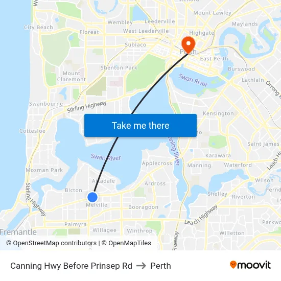 Canning Hwy Before Prinsep Rd to Perth map