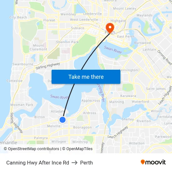 Canning Hwy After Ince Rd to Perth map
