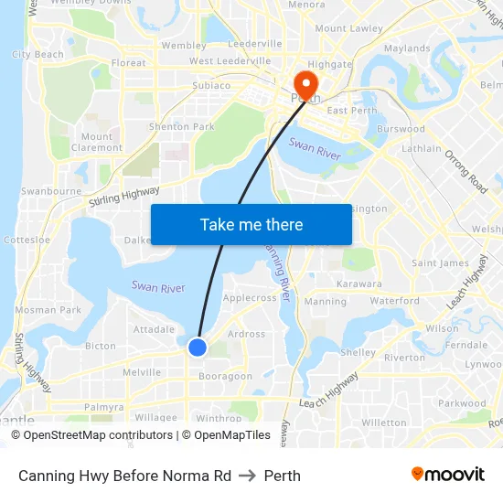 Canning Hwy Before Norma Rd to Perth map