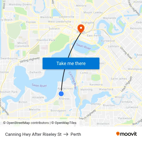 Canning Hwy After Riseley St to Perth map