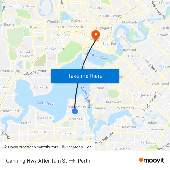 Canning Hwy After Tain St to Perth map