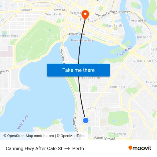 Canning Hwy After Cale St to Perth map