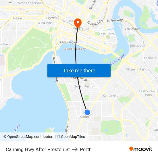 Canning Hwy After Preston St to Perth map