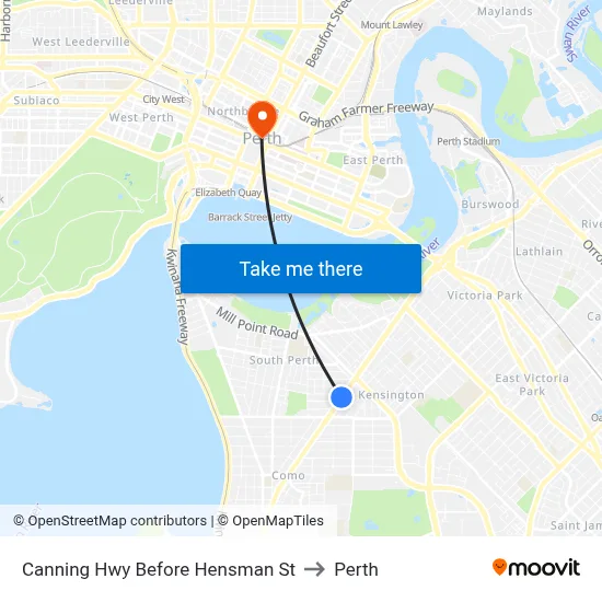 Canning Hwy Before Hensman St to Perth map