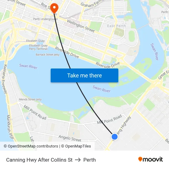 Canning Hwy After Collins St to Perth map