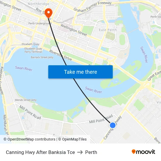 Canning Hwy After Banksia Tce to Perth map