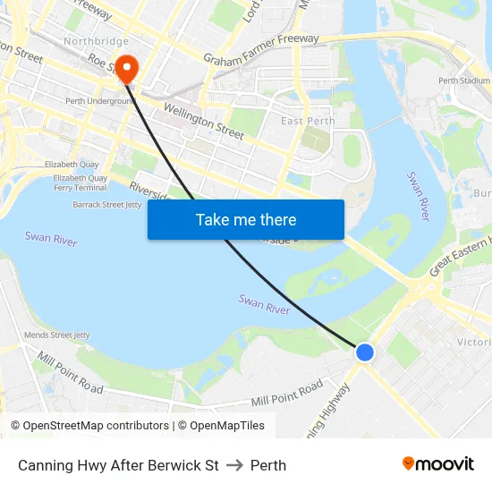 Canning Hwy After Berwick St to Perth map