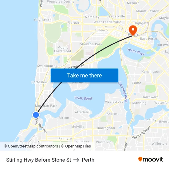 Stirling Hwy Before Stone St to Perth map