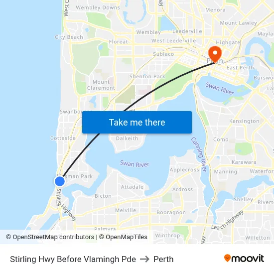 Stirling Hwy Before Vlamingh Pde to Perth map