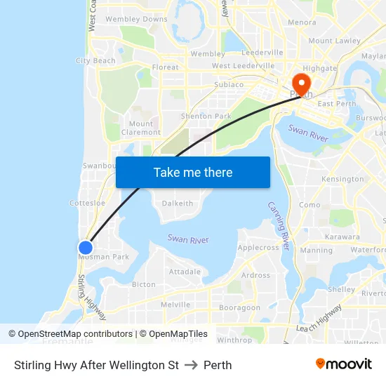 Stirling Hwy After Wellington St to Perth map