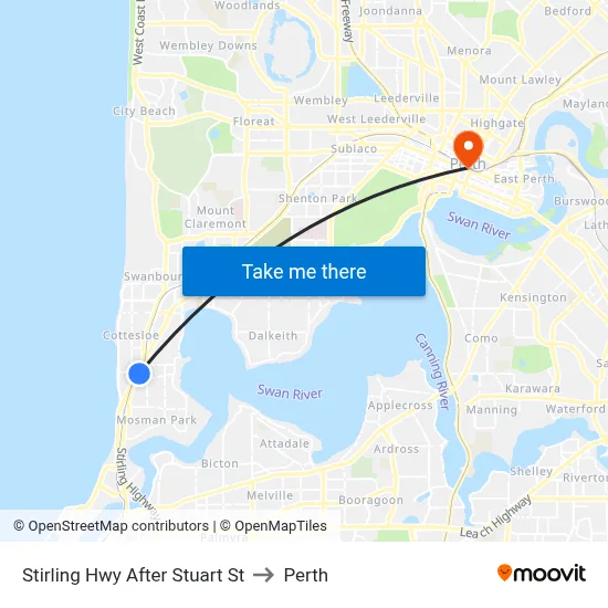 Stirling Hwy After Stuart St to Perth map