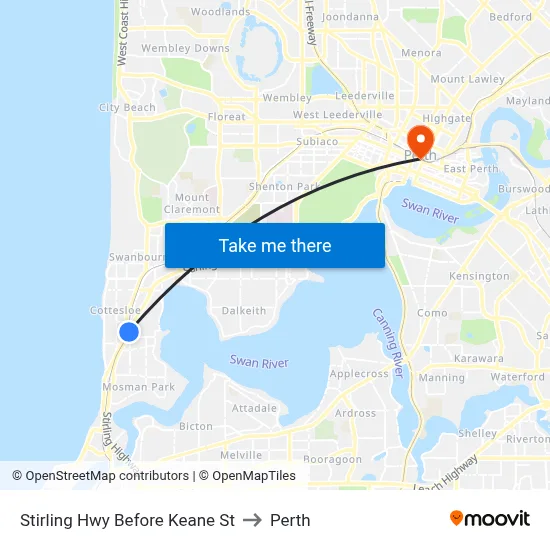 Stirling Hwy Before Keane St to Perth map