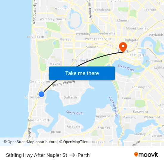 Stirling Hwy After Napier St to Perth map