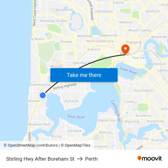 Stirling Hwy After Boreham St to Perth map