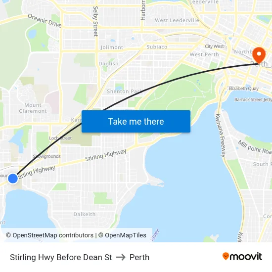 Stirling Hwy Before Dean St to Perth map