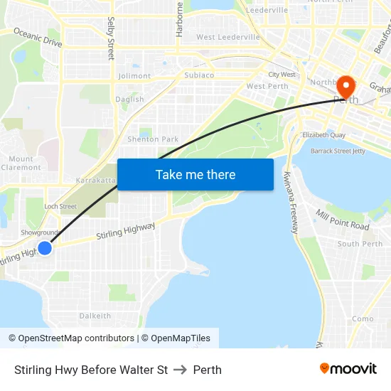 Stirling Hwy Before Walter St to Perth map