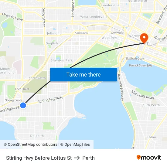 Stirling Hwy Before Loftus St to Perth map