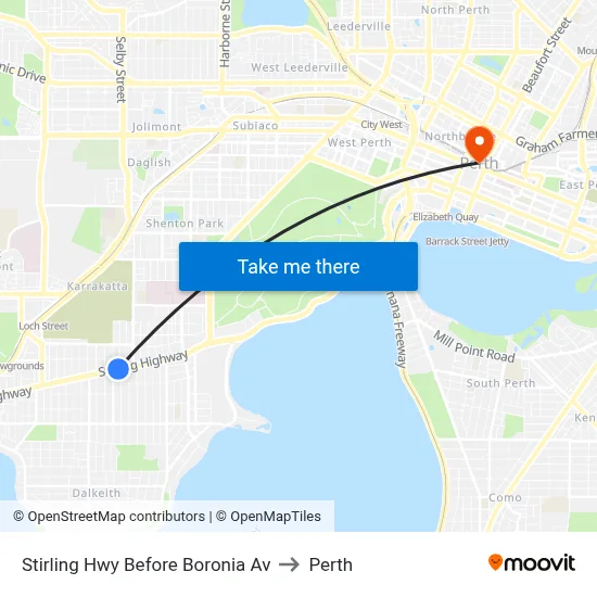 Stirling Hwy Before Boronia Av to Perth map