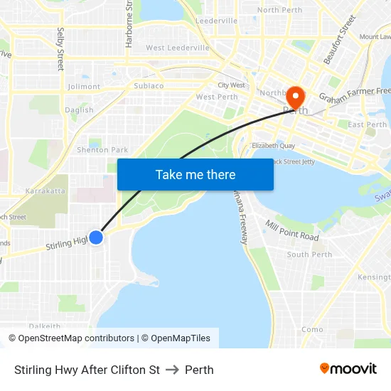 Stirling Hwy After Clifton St to Perth map
