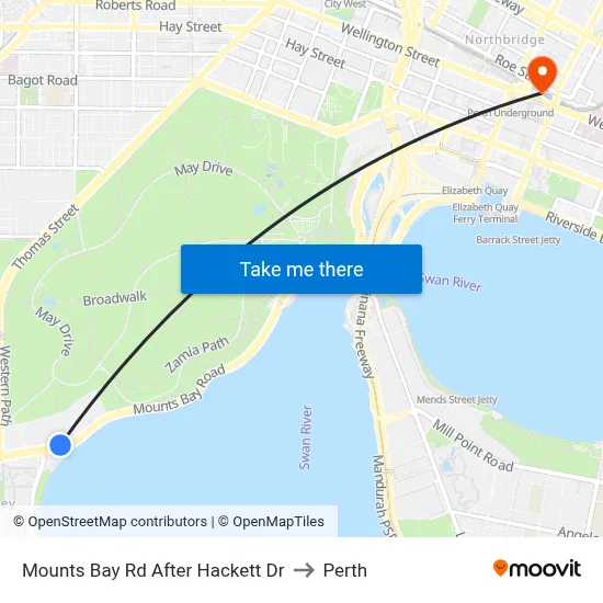 Mounts Bay Rd After Hackett Dr to Perth map