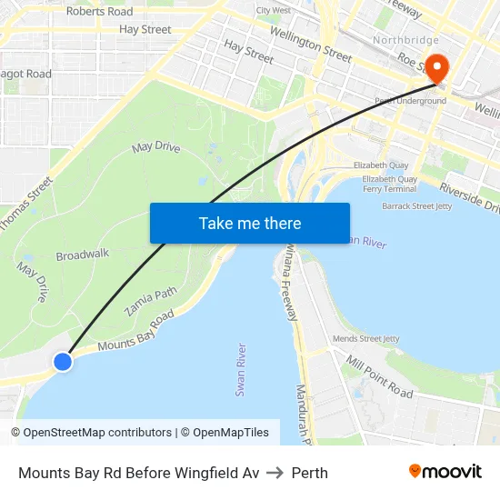 Mounts Bay Rd Before Wingfield Av to Perth map