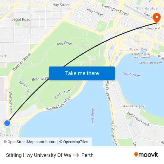 Stirling Hwy University Of Wa to Perth map