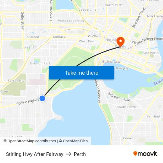 Stirling Hwy After Fairway to Perth map