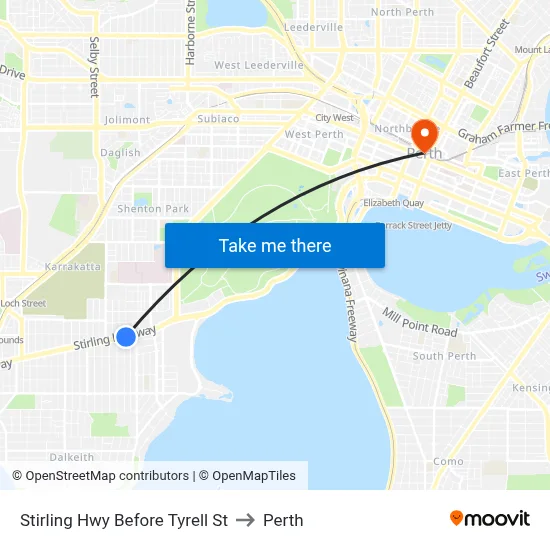 Stirling Hwy Before Tyrell St to Perth map