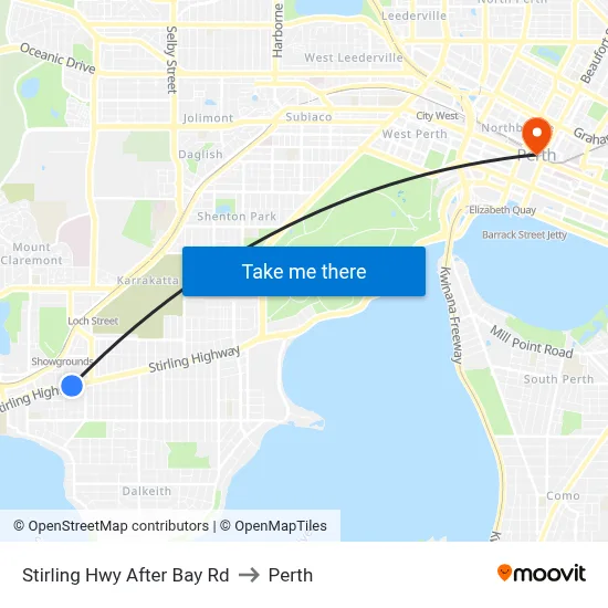 Stirling Hwy After Bay Rd to Perth map