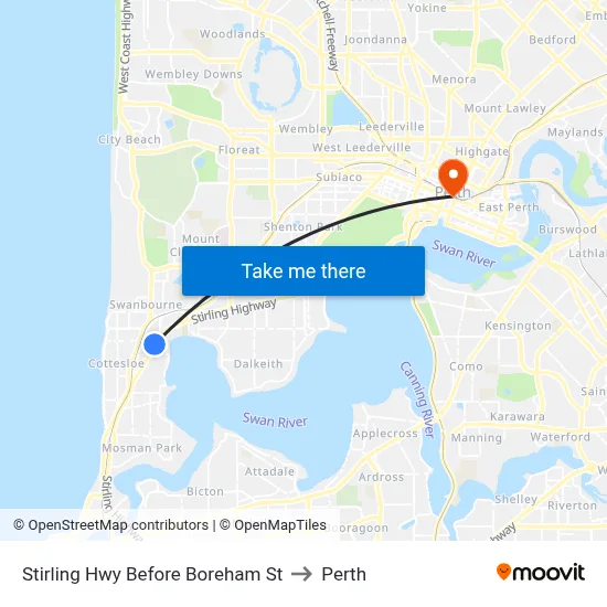 Stirling Hwy Before Boreham St to Perth map