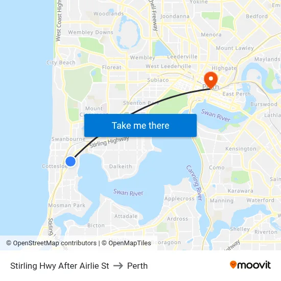 Stirling Hwy After Airlie St to Perth map