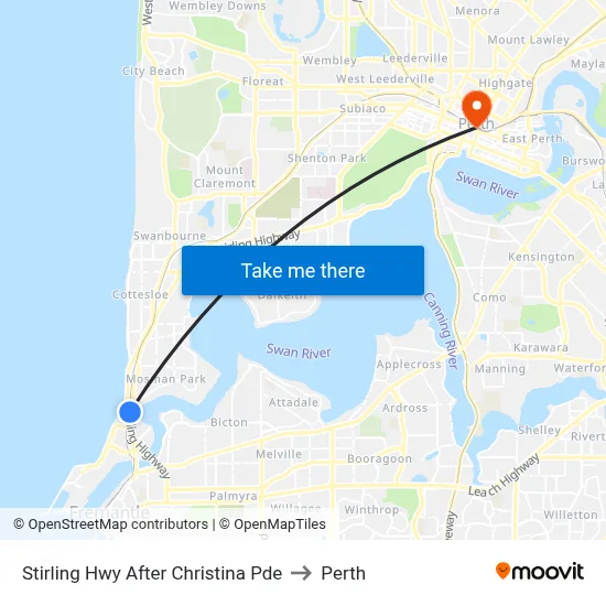 Stirling Hwy After Christina Pde to Perth map