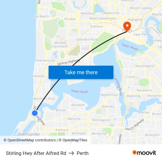 Stirling Hwy After Alfred Rd to Perth map
