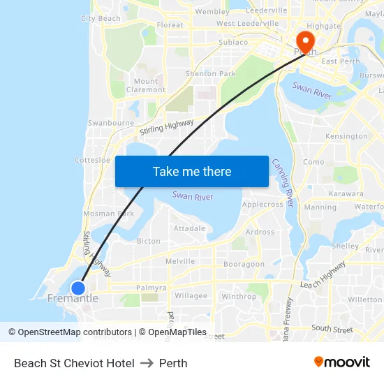 Beach St Cheviot Hotel to Perth map