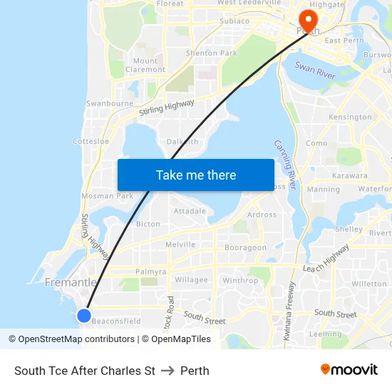 South Tce After Charles St to Perth map