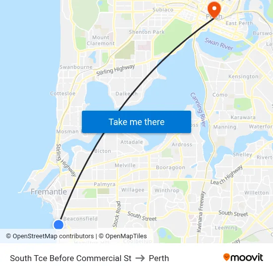 South Tce Before Commercial St to Perth map
