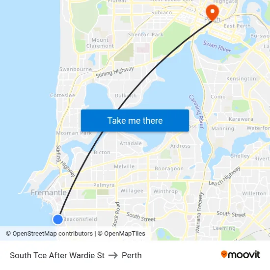 South Tce After Wardie St to Perth map