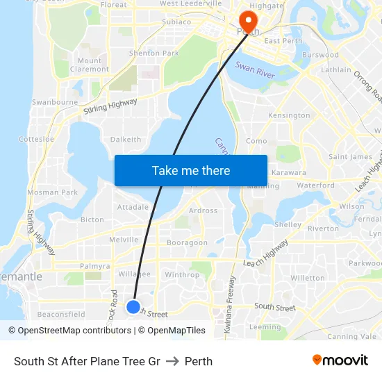 South St After Plane Tree Gr to Perth map