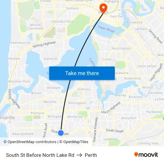 South St Before North Lake Rd to Perth map