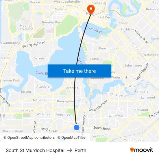 South St Murdoch Hospital to Perth map