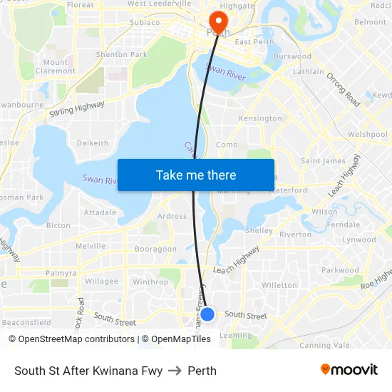 South St After Kwinana Fwy to Perth map