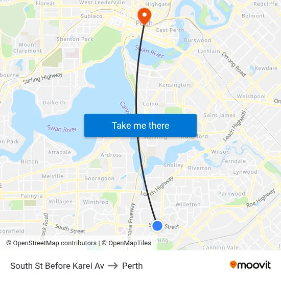 South St Before Karel Av to Perth map