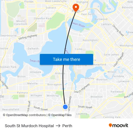 South St Murdoch Hospital to Perth map