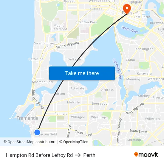 Hampton Rd Before Lefroy Rd to Perth map