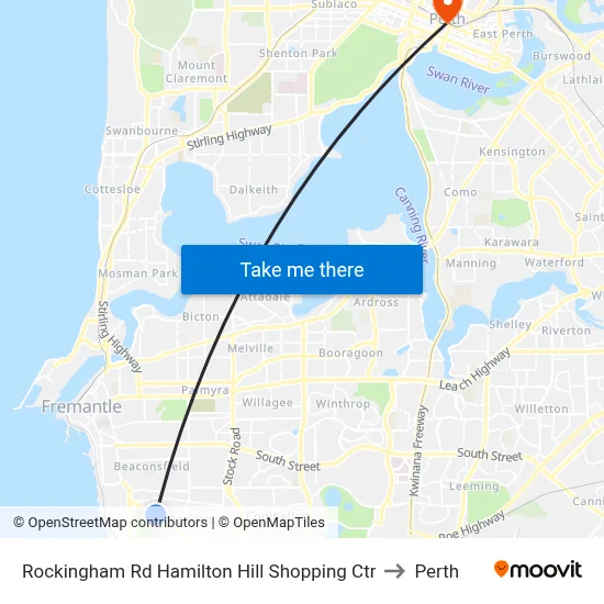 Rockingham Rd Hamilton Hill Shopping Ctr to Perth map