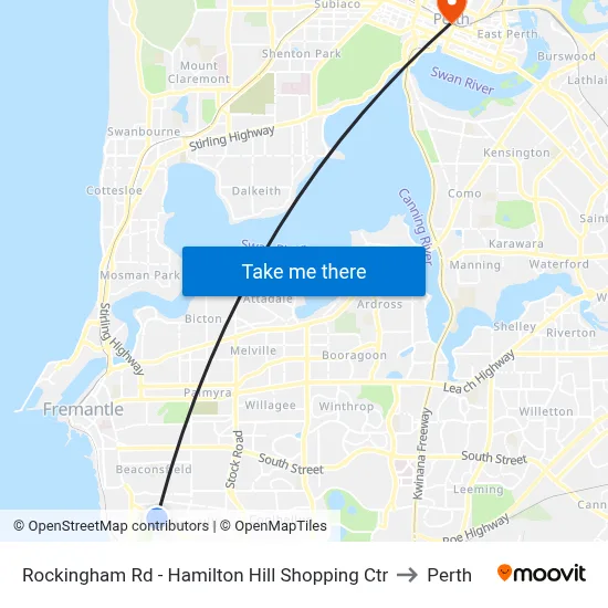 Rockingham Rd - Hamilton Hill Shopping Ctr to Perth map
