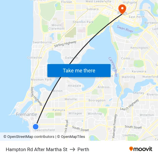 Hampton Rd After Martha St to Perth map